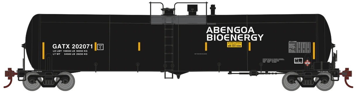 Athearn 18026 N Scale 30,000 Gallon Ethanol Tank Car Abengoa Bioenergy GATX 3 Pack #2 1 Athearn 18026 N Scale 30,000 Gallon Ethanol Tank Car Abengoa Bioenergy GATX 3 Pack #2