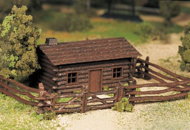 Bachmann Plasticville 45982O Gauge Log Cabin With Rustic Fence Kit 1 Bachmann Plasticville 45982O Gauge Log Cabin With Rustic Fence Kit