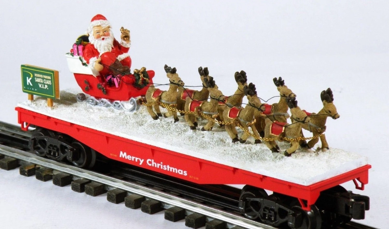 K-Line K661-7401 O Gauge 2000Holiday Flat Car W/ Santa And 8 Tiny Reindeer - NOS 1 K-Line K661-7401 O Gauge 2000Holiday Flat Car W/ Santa And 8 Tiny Reindeer - NOS