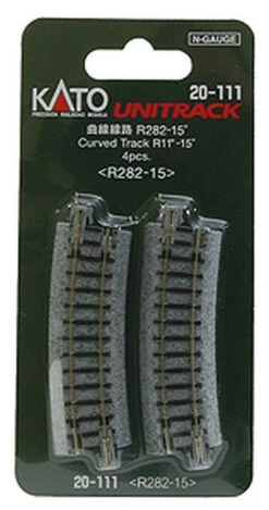 Kato 20111 N Scale UniTrack 282mm 11" Radius Curve 15-Degree (4 Pack)