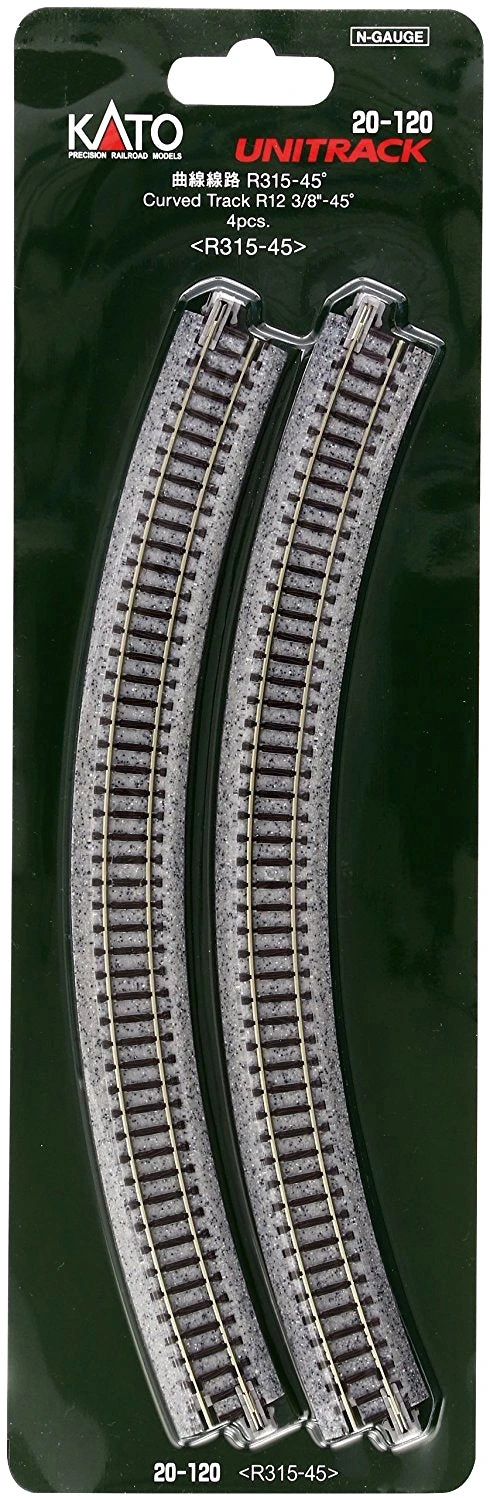 Kato 20-120 N Scale UniTrack 315mm 12-3/8" Radius Curve 45-Degree (4 Pack) 2 Kato 20-120 N Scale UniTrack 315mm 12-3/8" Radius Curve 45-Degree (4 Pack) - Image 2