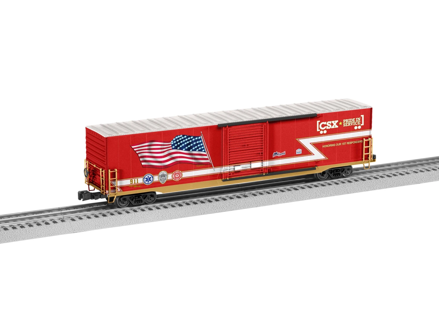 Lionel 2226820 O Scale Illuminated Flag Boxcar CSX Fire 2 Lionel 2226820 O Scale Illuminated Flag Boxcar CSX Fire - Image 2