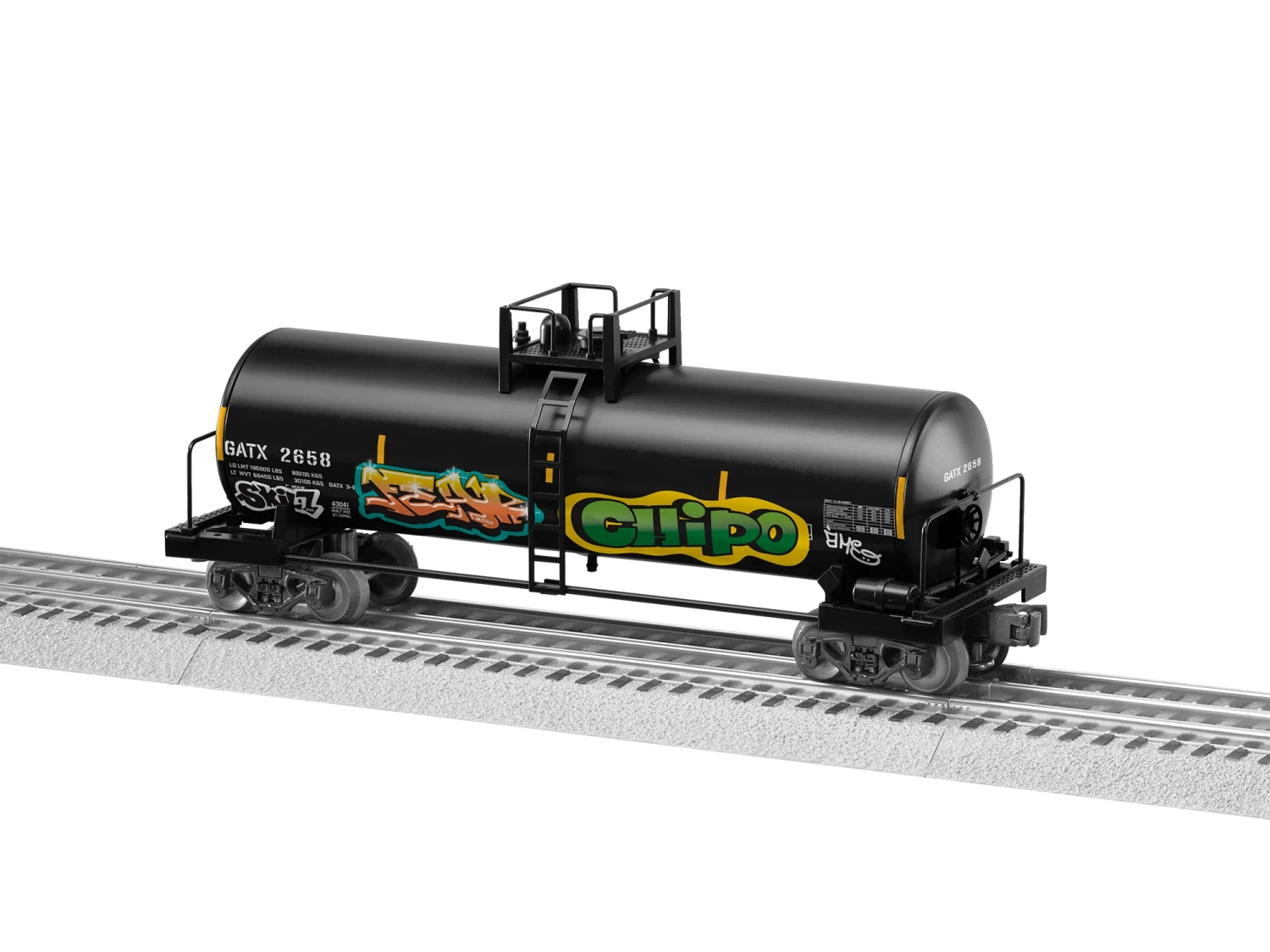 Lionel 2343041 Standard O Gauge Unibody Tank Car With Graffiti GATX 2658 2 Lionel 2343041 Standard O Gauge Unibody Tank Car With Graffiti GATX 2658 - Image 2