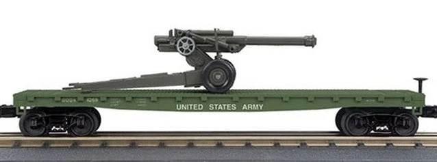 MTH RailKing 30-7099 O Gauge Flatcar With 105mm Howitzer Load Single 1 MTH RailKing 30-7099 O Gauge Flatcar With 105mm Howitzer Load Single