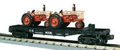 MTH RailKing 30-7642 O Gauge Flatcar With Case Tractors MTH Transport - NOS