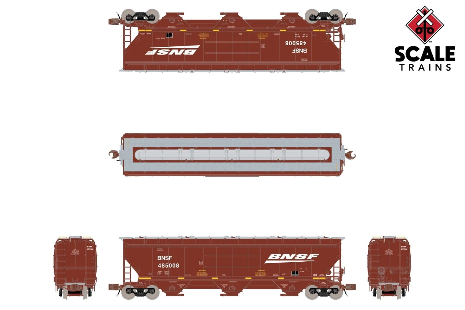 ScaleTrains 33215 Rivet N Scale Gunderson 5188 Covered Hopper (Ribbed) BNSF 485063 2 ScaleTrains 33215 Rivet N Scale Gunderson 5188 Covered Hopper (Ribbed) BNSF 485063 - Image 2