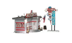 Woodland Scenics BR4956 N Scale Built Up Structure - Miss Molly's Diner With LED Lighting -Lione Train Model Shop woodland scenics br4956 n scale built up structure miss mollys diner with led lighting 3